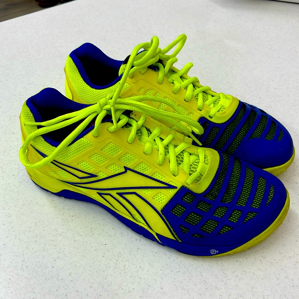 Women's Reebok Crossfit CF74 Bright Yellow and Blue Gym Shoes Size 9
